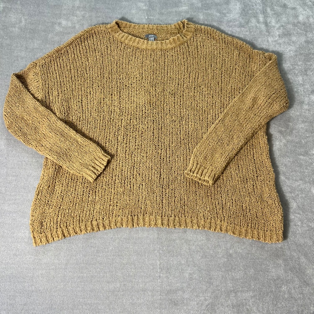Aerie Mustard Yellow Textured Knit Oversized Crewneck Sweater Womens Medium